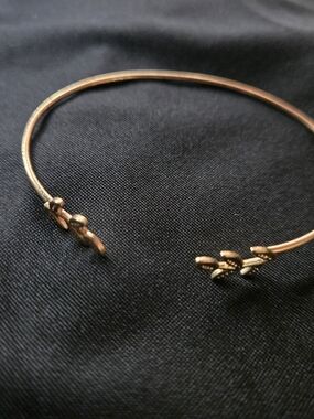 Gold Open Cuff Bracelet with Leaf Accent - Women Jewelry